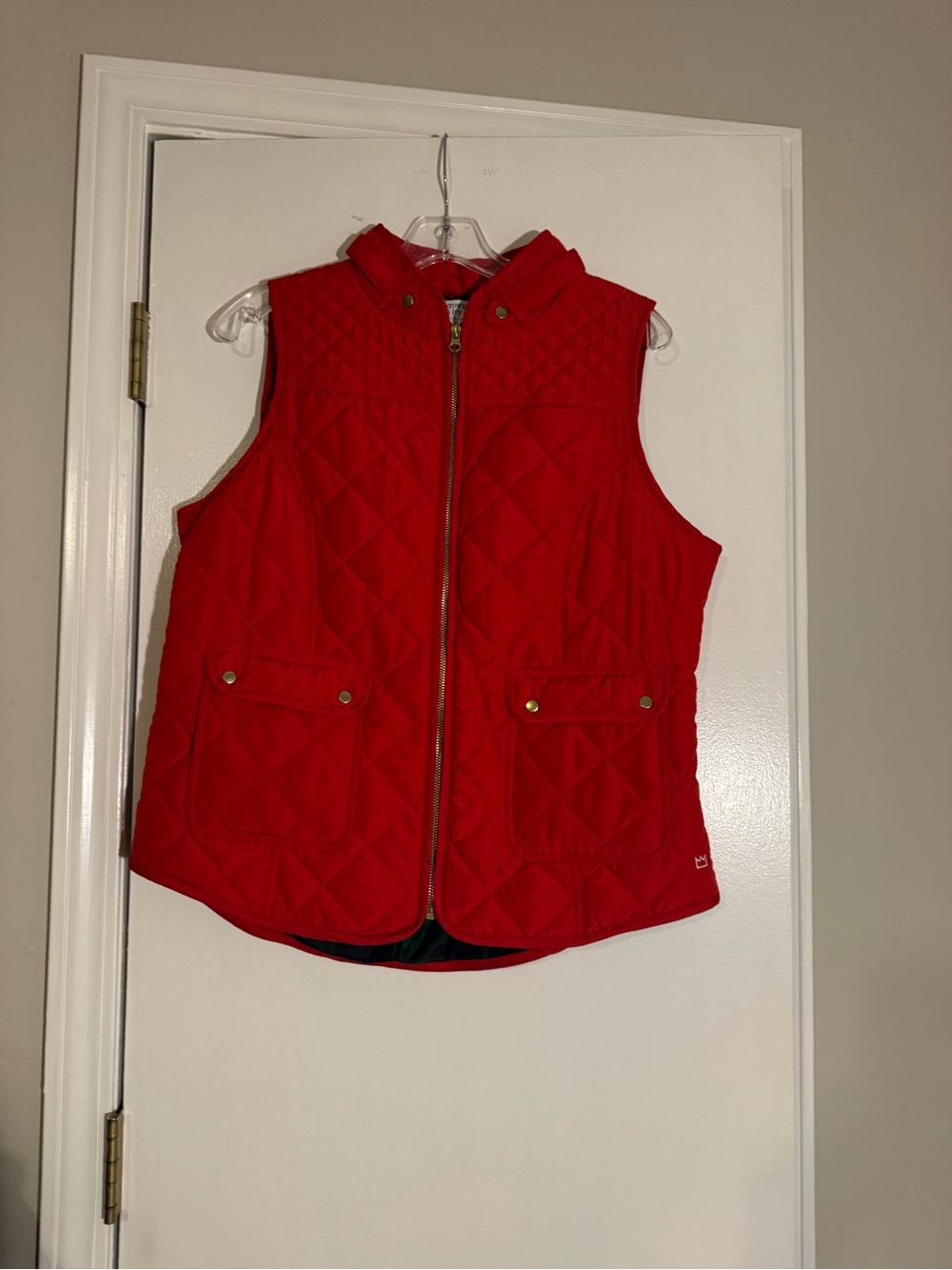 Women’s Quilted Red Hooded Vest Jacket Christmas in July fall zip up lightweight